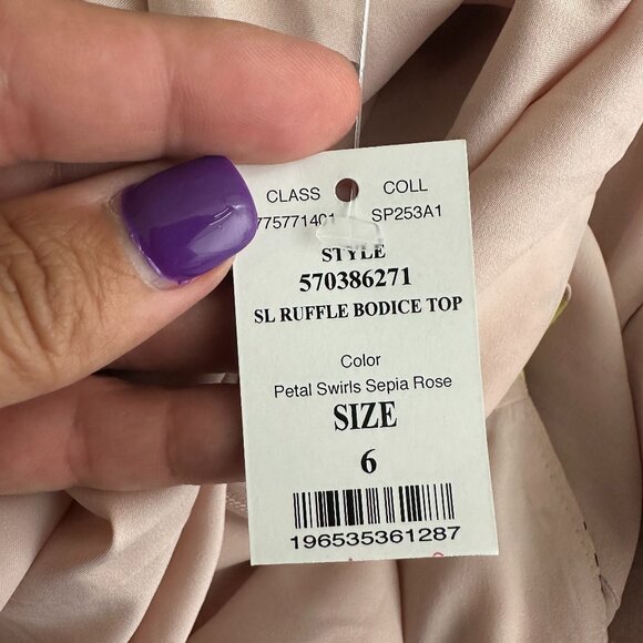 NWT White House Black Market Sleeveless Ruffle Top Petal Swirls Sepia 6 #WHBM4 - Picture 5 of 8
